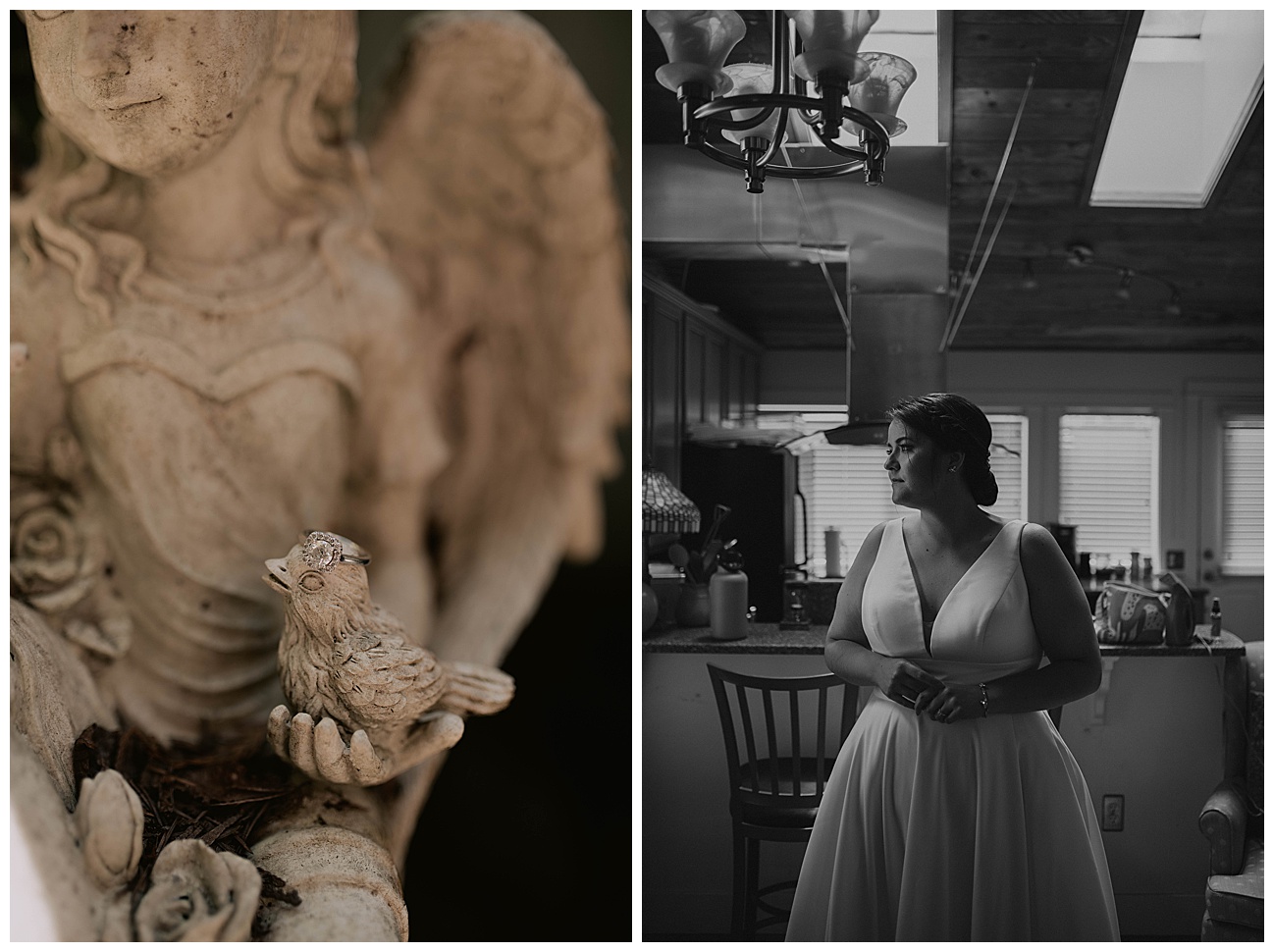 bride in white wedding dress getting ready for first look on wedding day