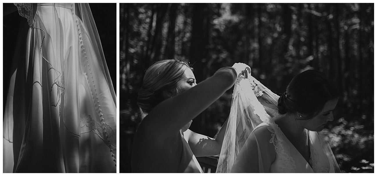 brides dress and veil on wedding day