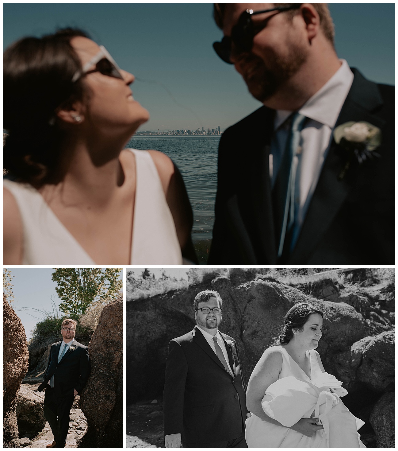 bride and groom on wedding day with bainbridge island wedding photographer