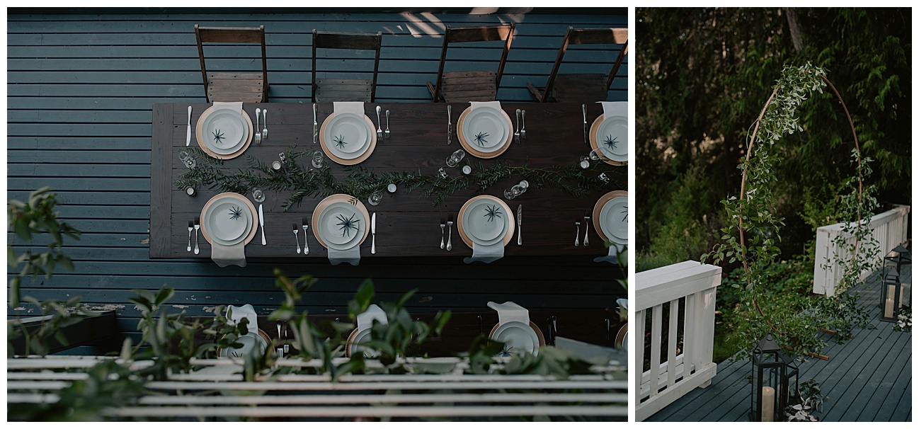 intimate wedding table setting for ari bnb wedding on bainbridge island