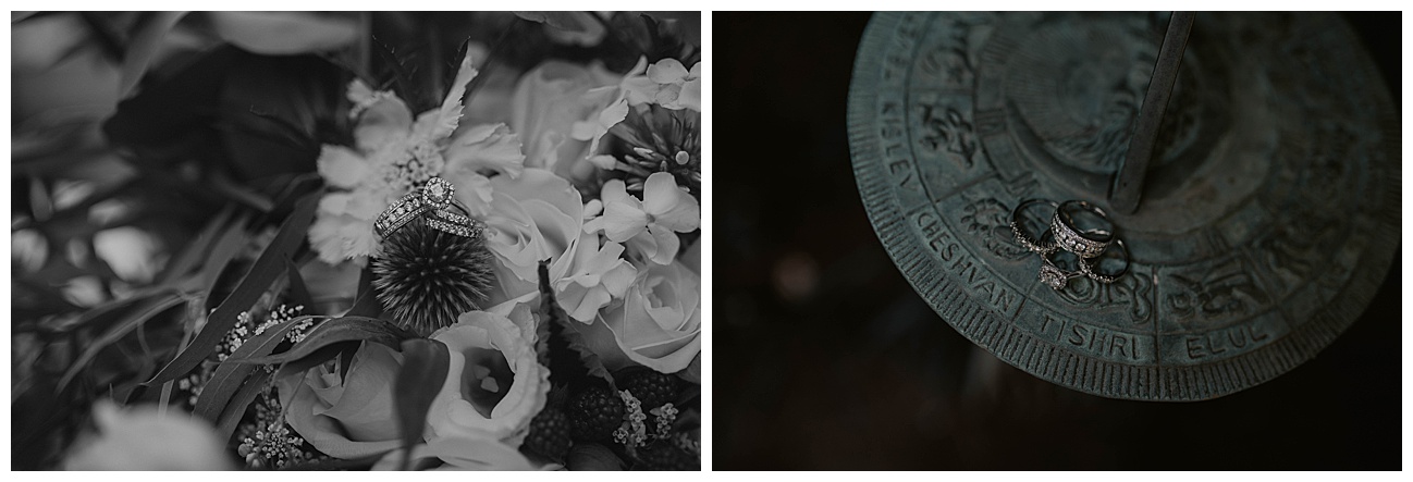 brides diamond wedding rings on outdoor clock