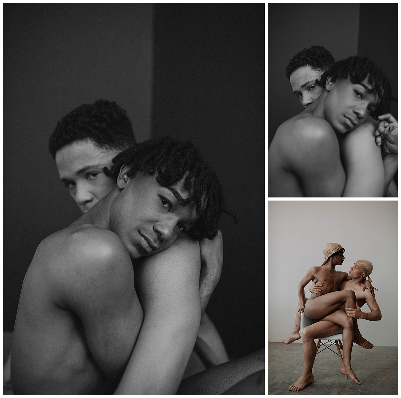 lgbtqia couple in love, boudoir posing at seattle studio 