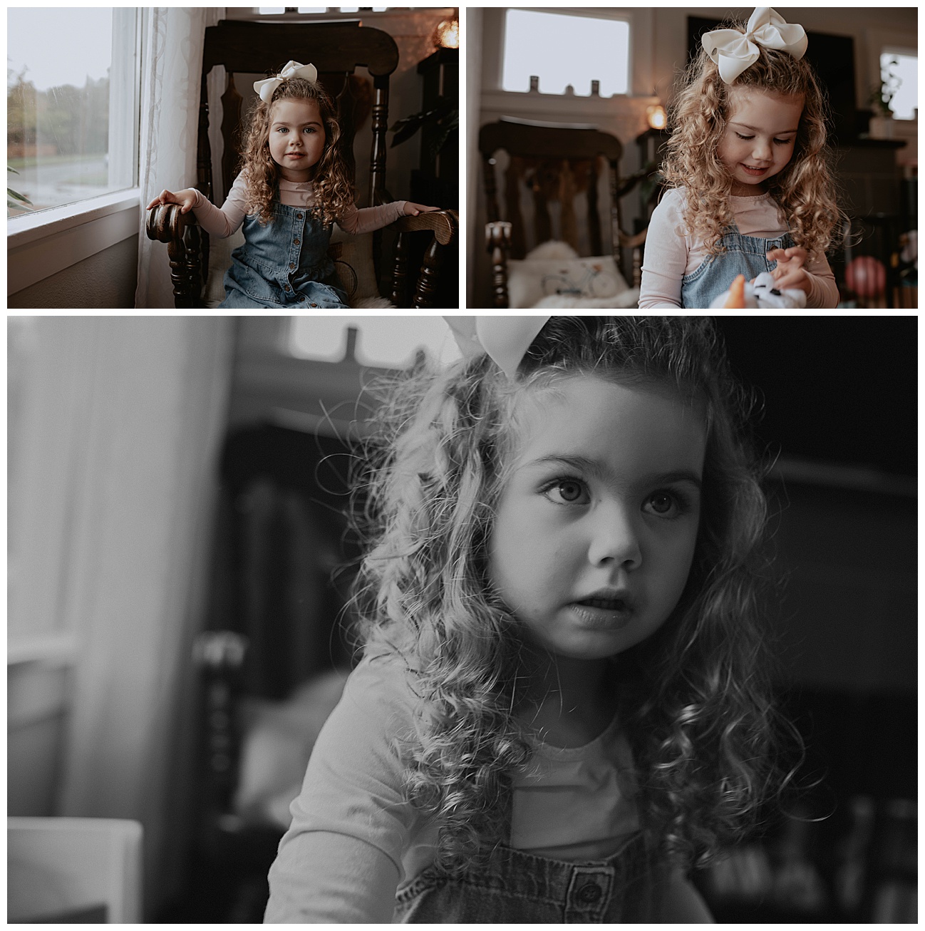 family photos at home, little girl in a big bow