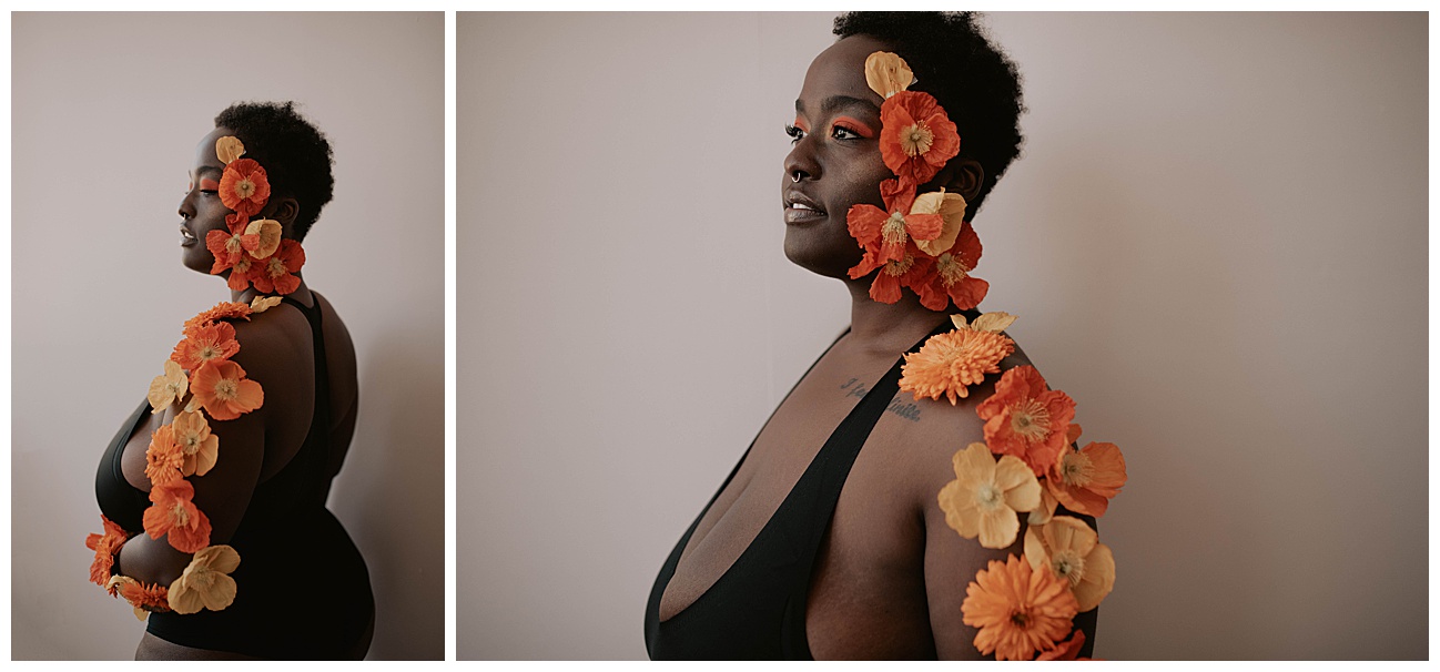 orange flowers attached to body