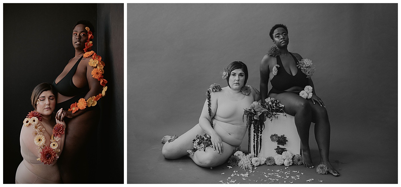 boudoir posing in seattle wa, styled session with florals