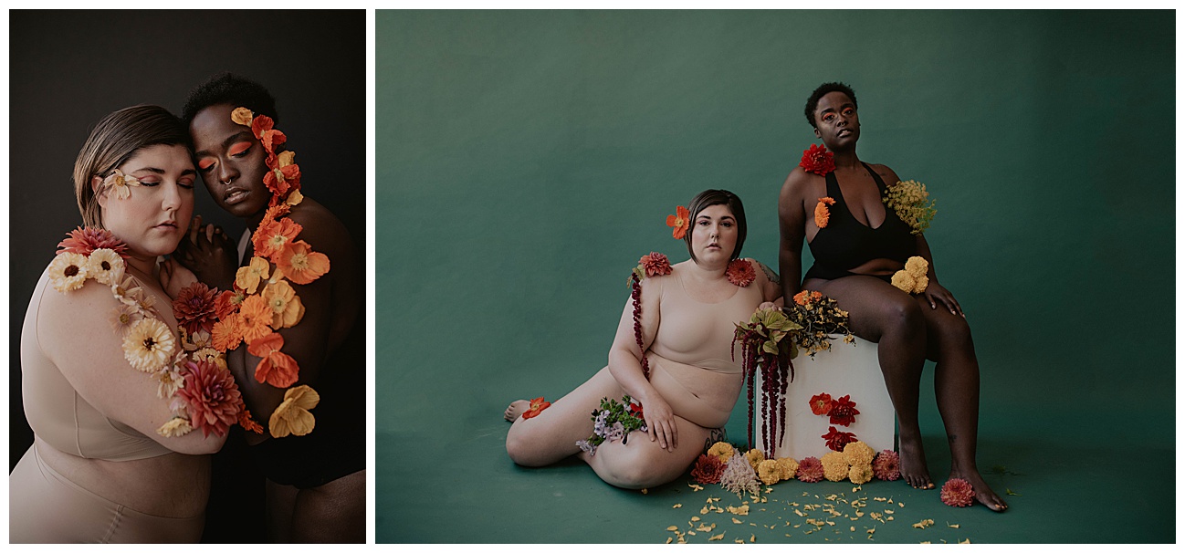 posing on ground with flowers