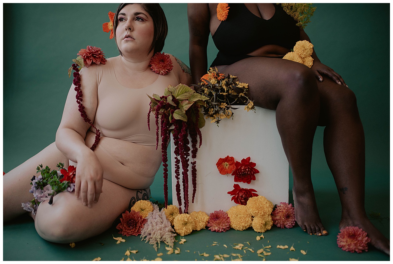 colorful floral boudoir session