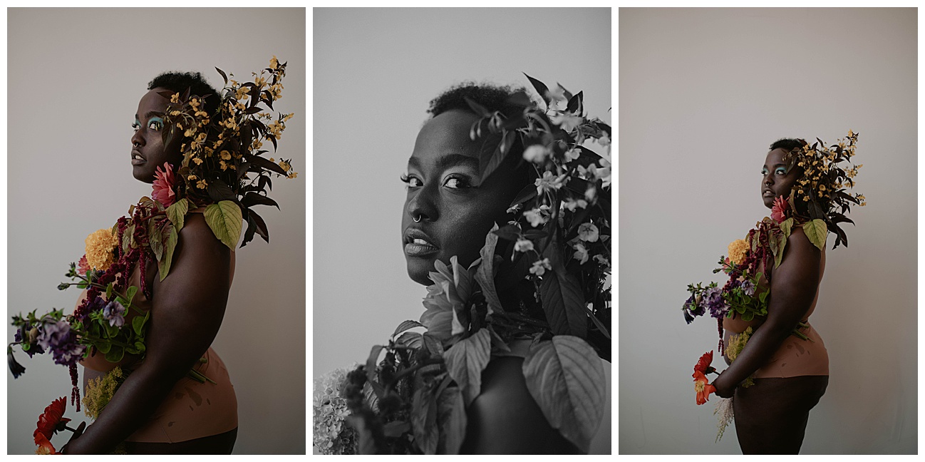 melanin skin with colorful flowers