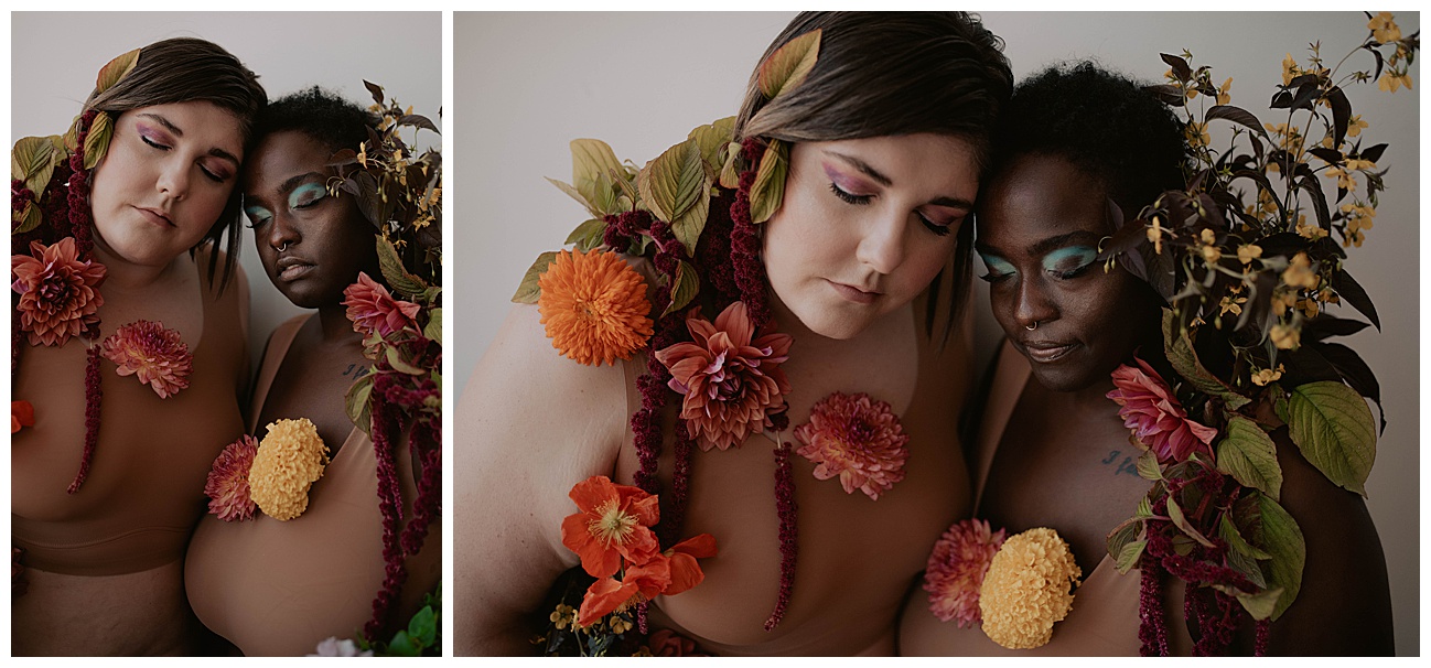 styled boudoir session with real flowers