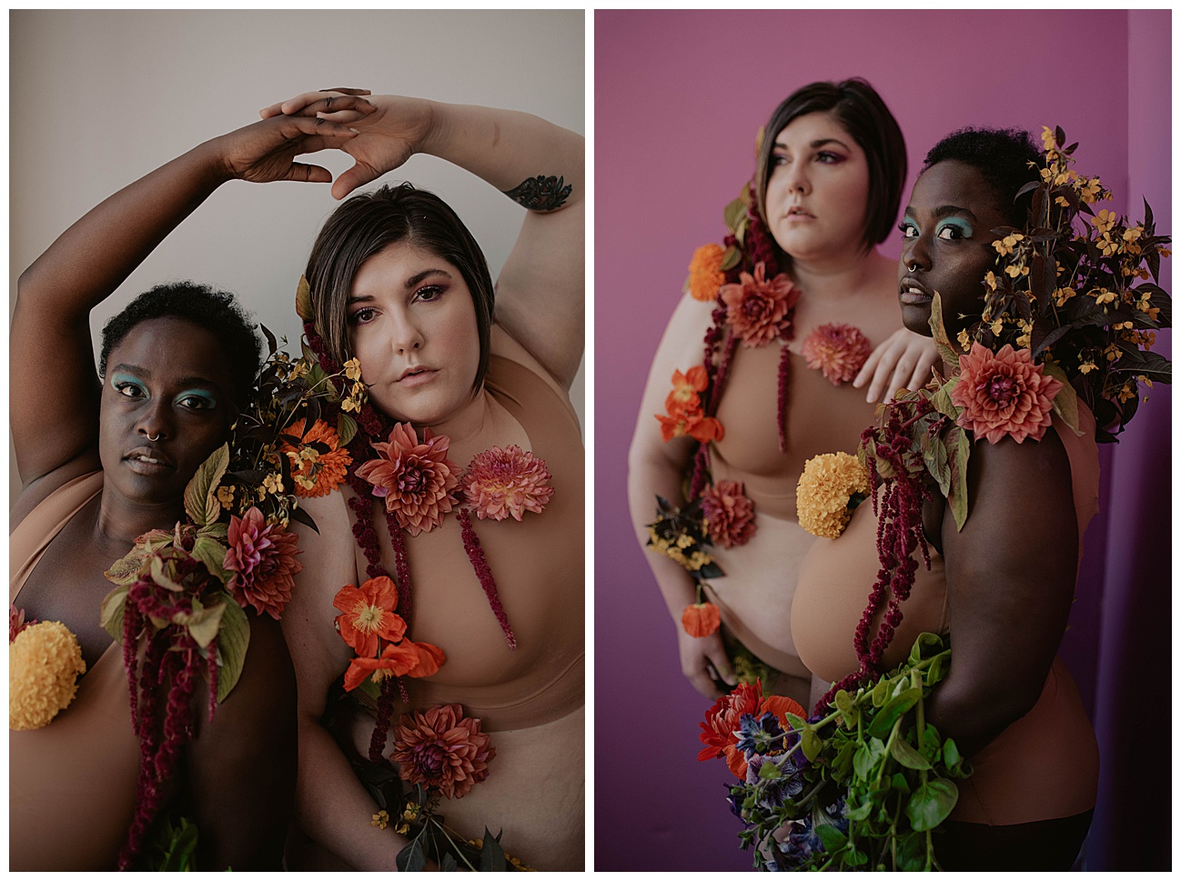 bright purple background, floral photos