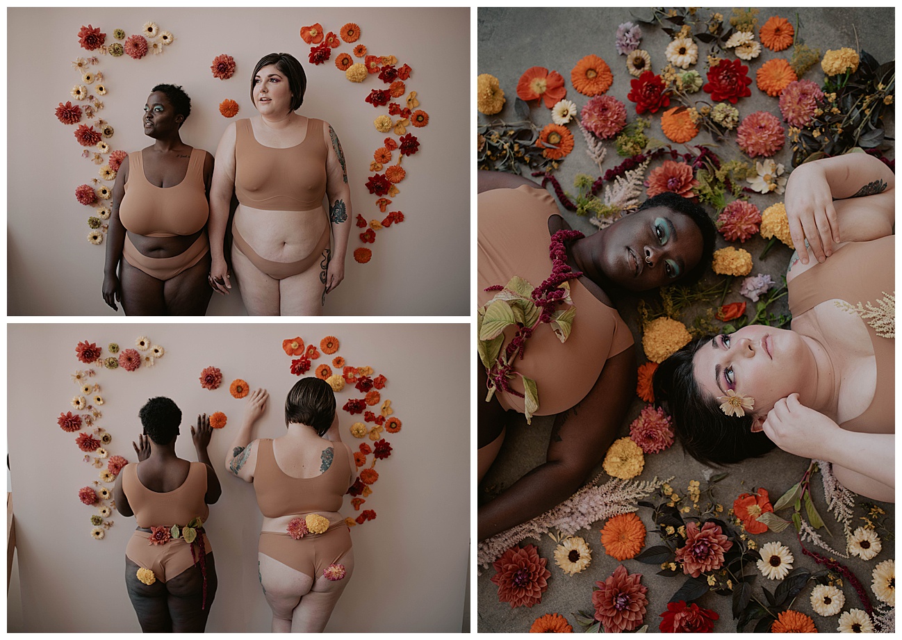 laying in floral arrangements