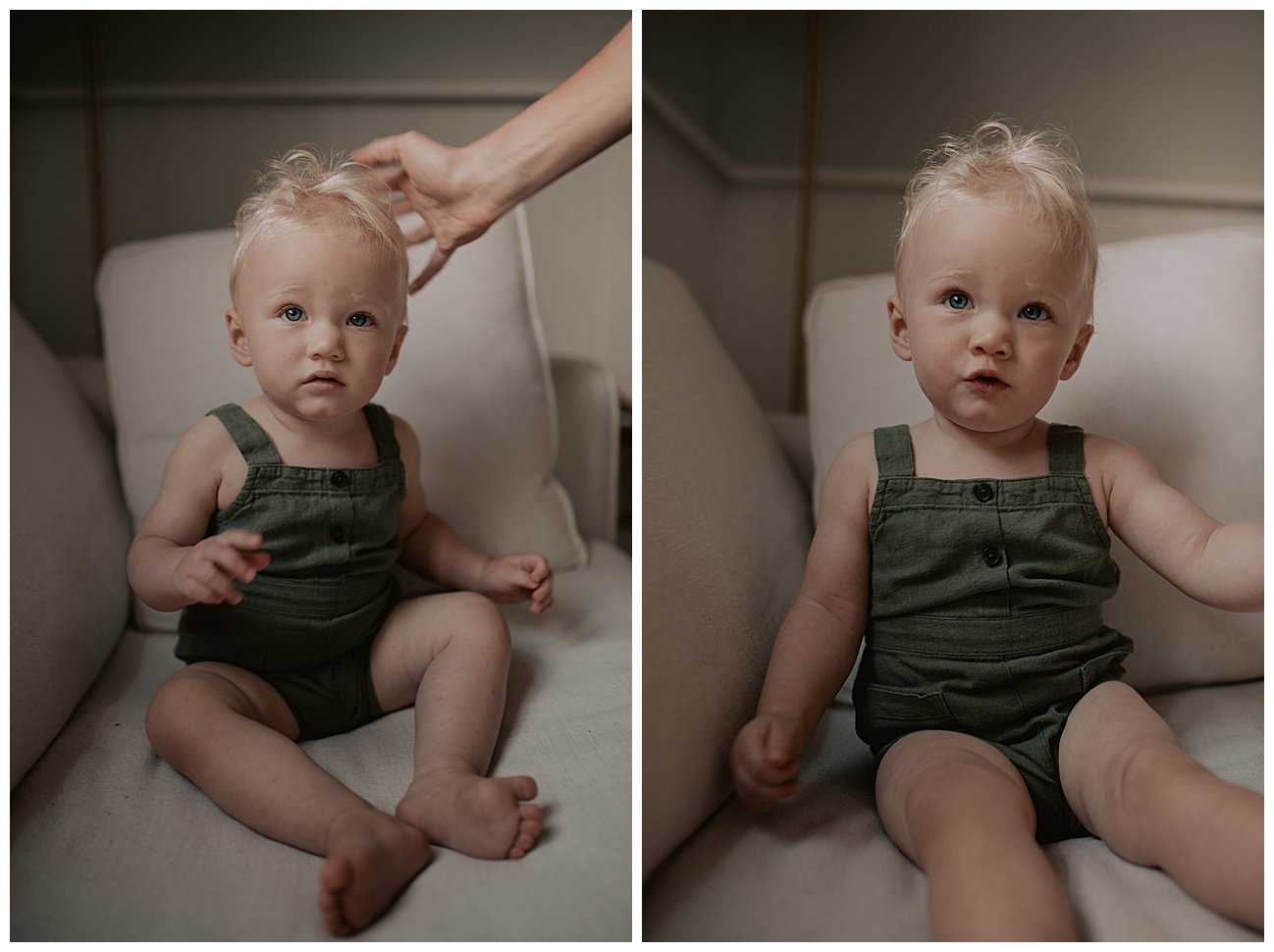 little girl in green romper