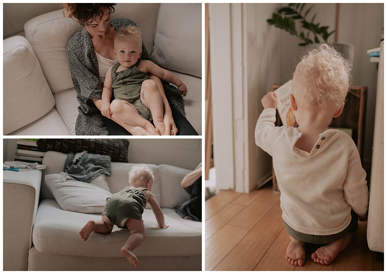 family photos on couch
