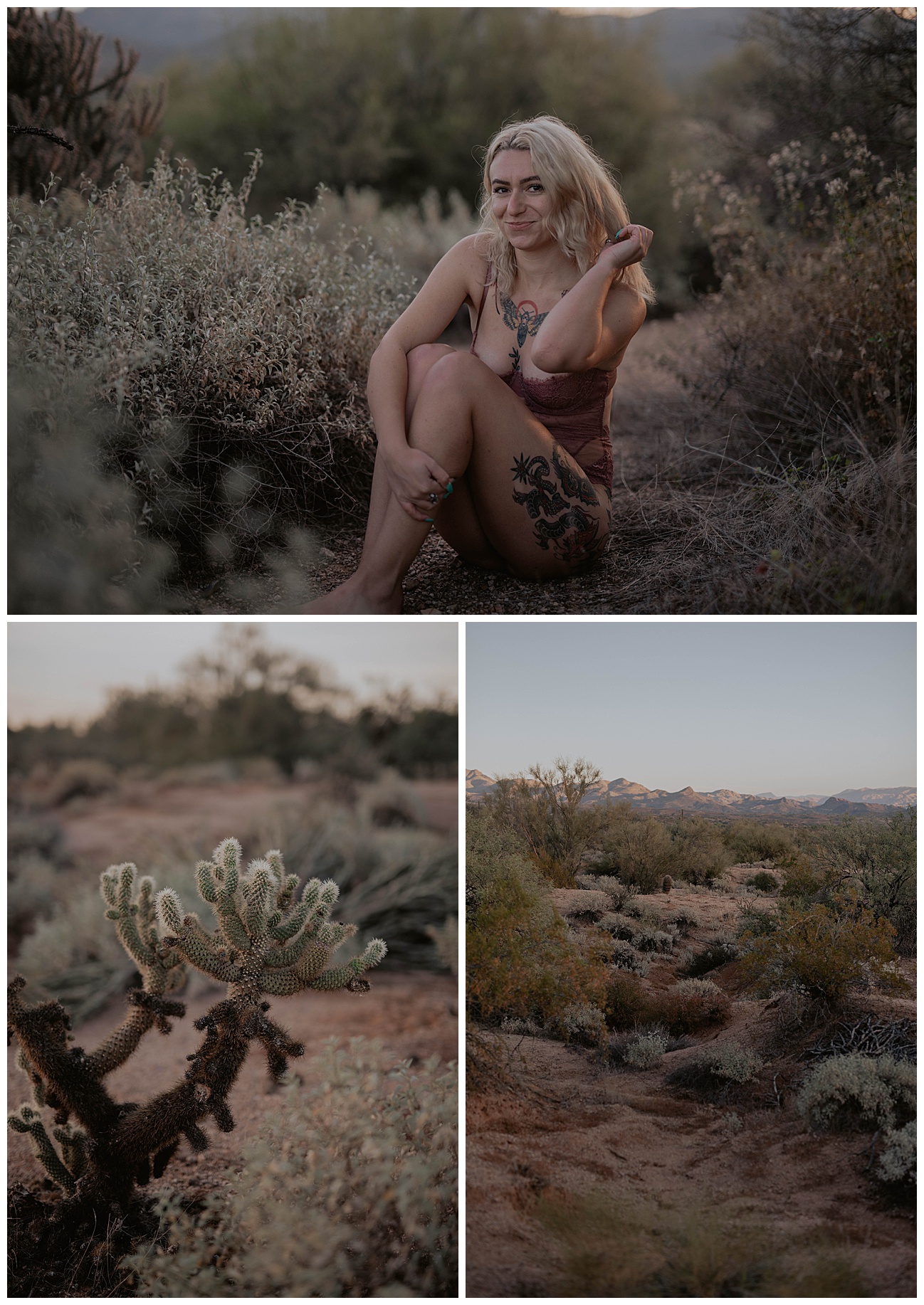 Arizona desert, sunrise boudoir session with cactus