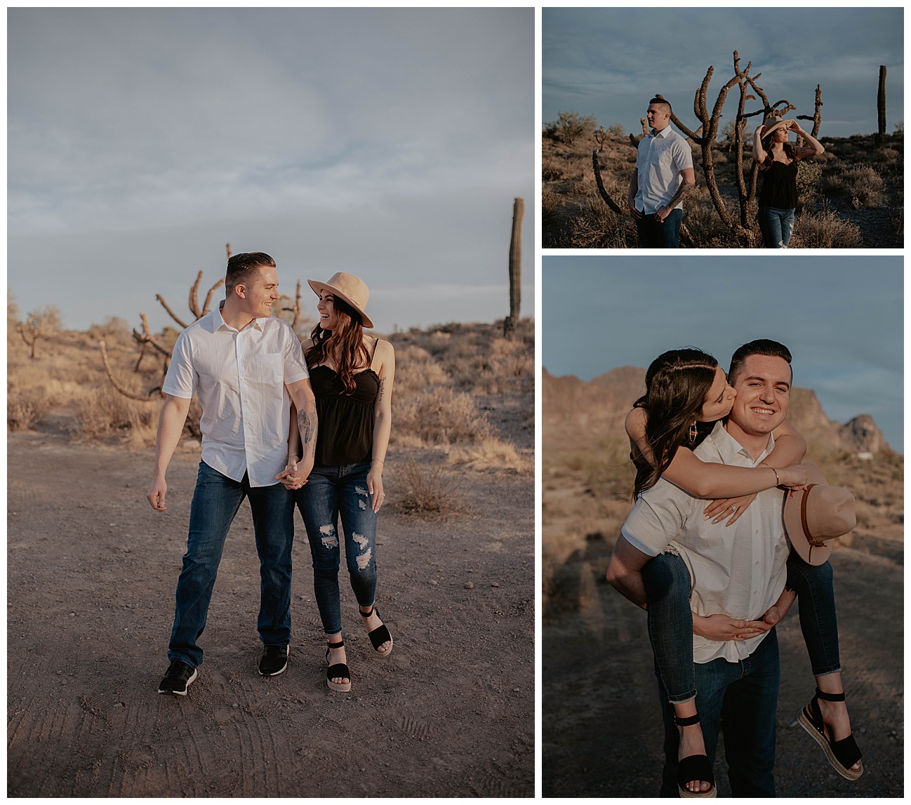 couple in love posing for engagement photos in arizona desert