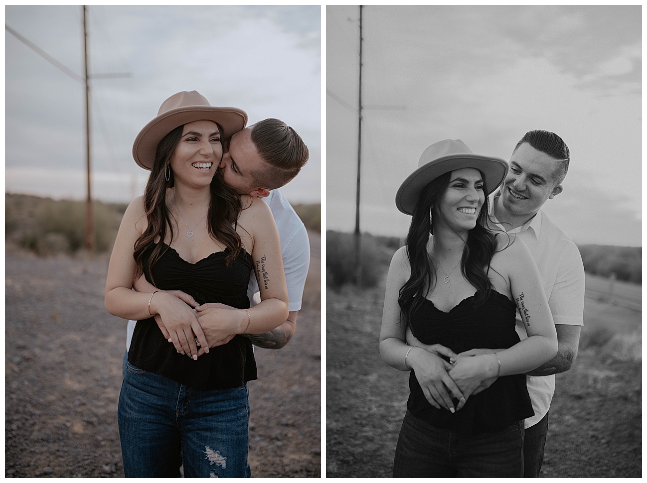 engaged couple being affectionate in phoenix desert