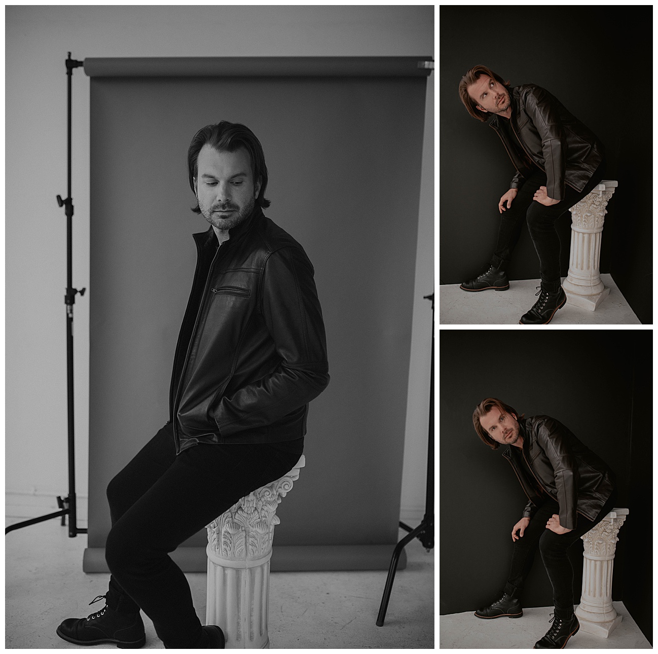 howie day posing in all black in seattle studio