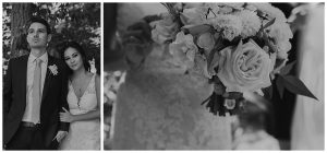 wedding bouquet, bride and groom