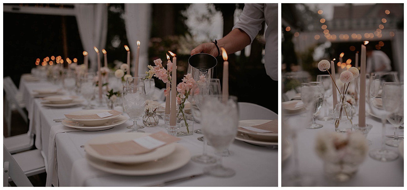 light pink candle sticks at manor house wedding reception