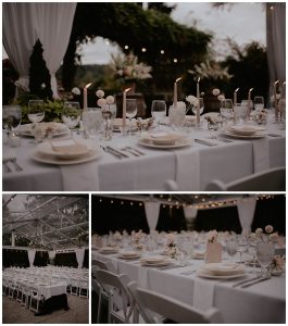 wedding table decor, pink candles, white linen