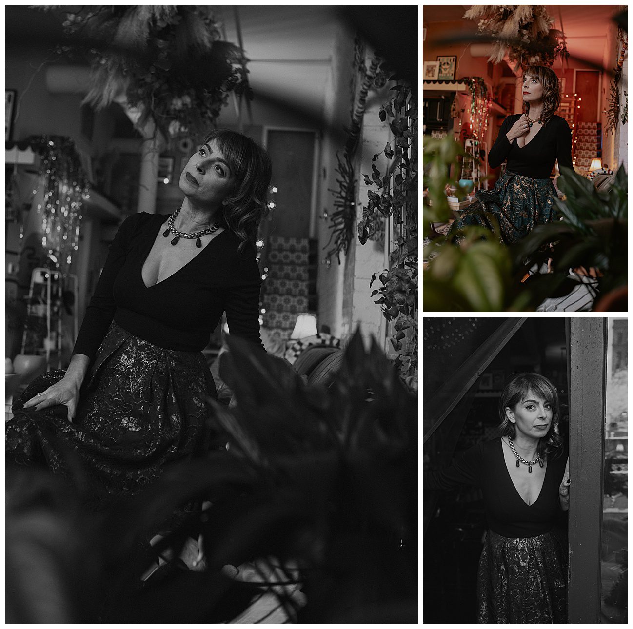 woman posing in eclectic studio space in downtown seattle