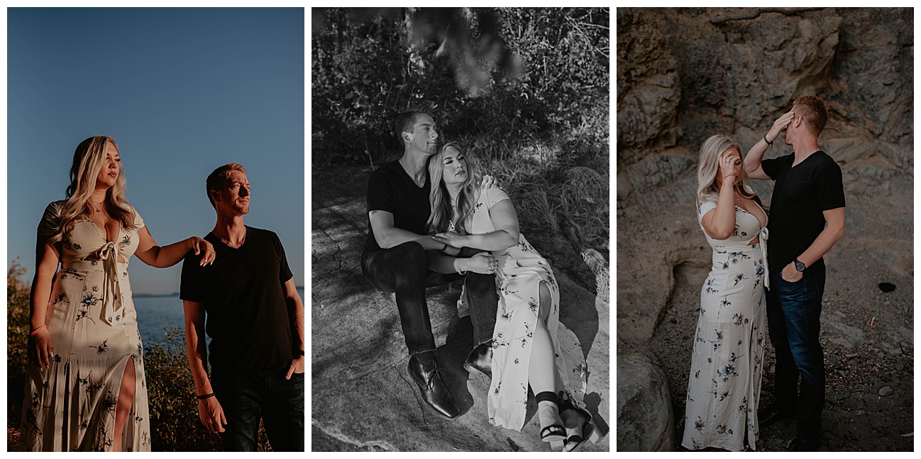couple posing on rocks in bellingham wa for engagement photos