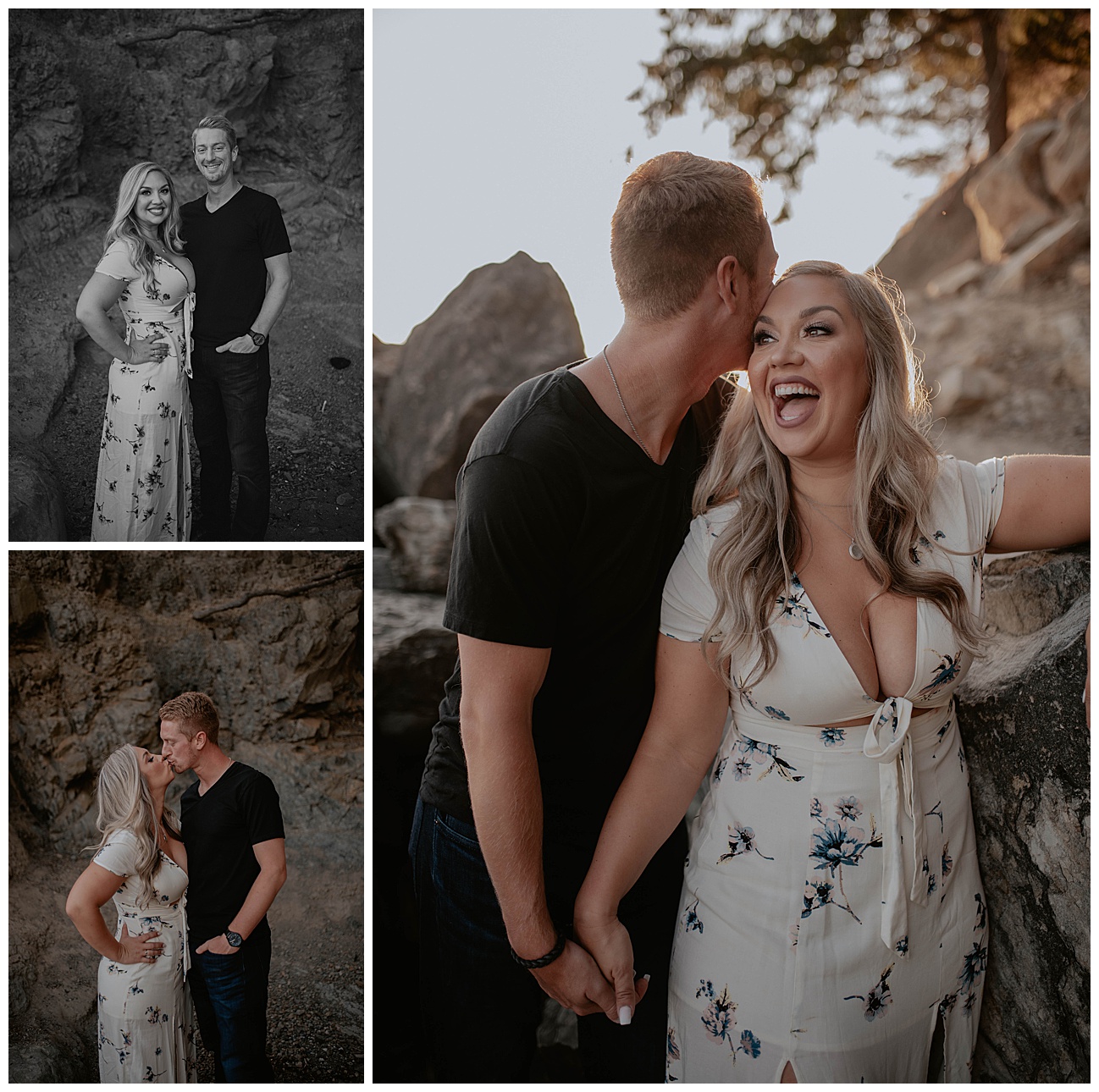 couple posing in golden hour light on the coast of bellingham wa