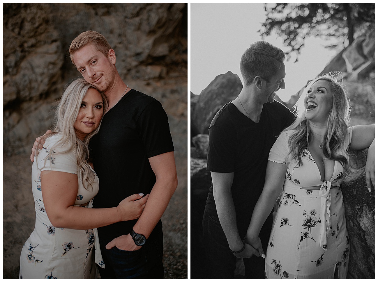 KJ and Evan's Love Story Part 1 with their Sunset Bellingham Engagement Session by Kendra K Photo kendrakphoto.com couples posing together on bellingham beach during sunset
