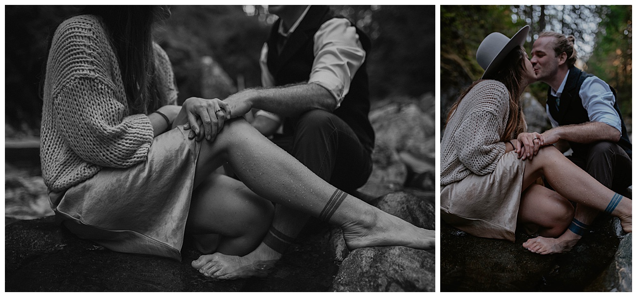 couple sitting in river for their couples boudoir session