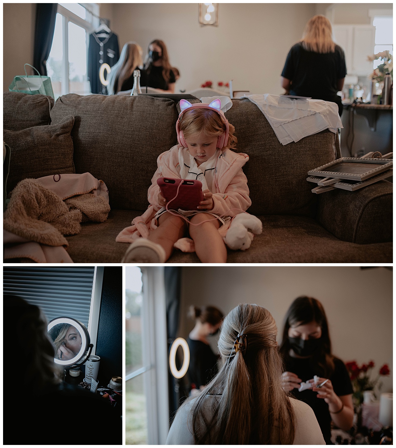 getting ready moment on wedding day