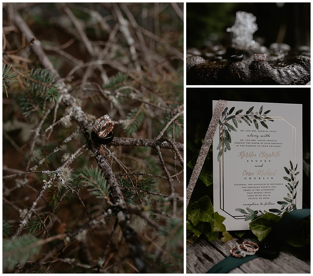 bride and grooms wedding rings in PNW wedding