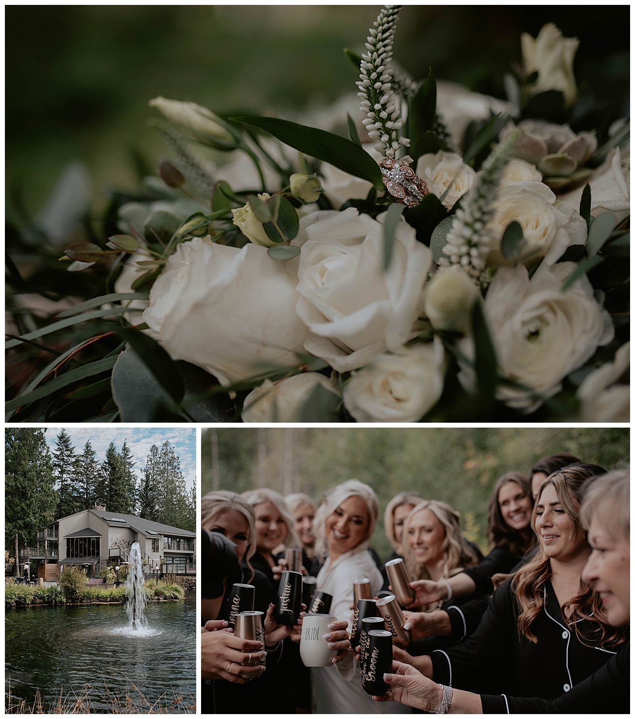 wedding rings in wedding bouquet at gray bridge venue