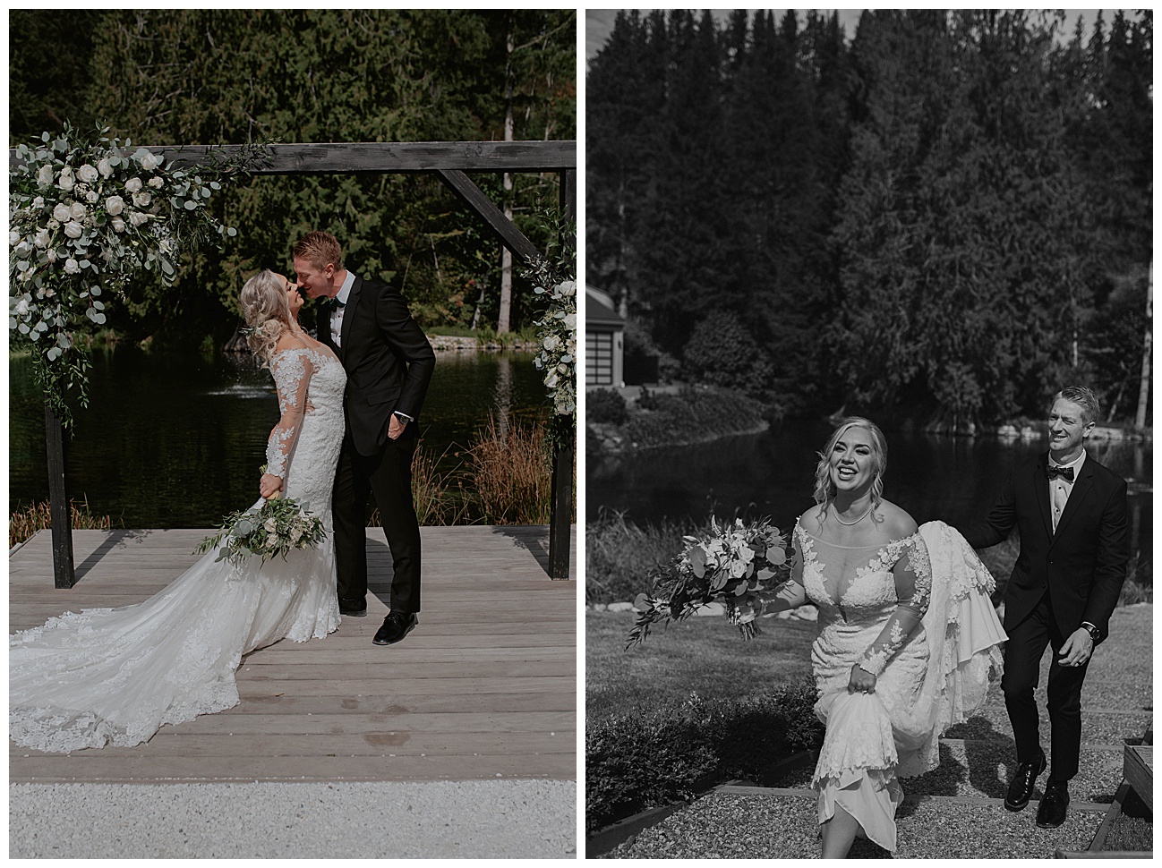 bride and groom on wedding day taking photos