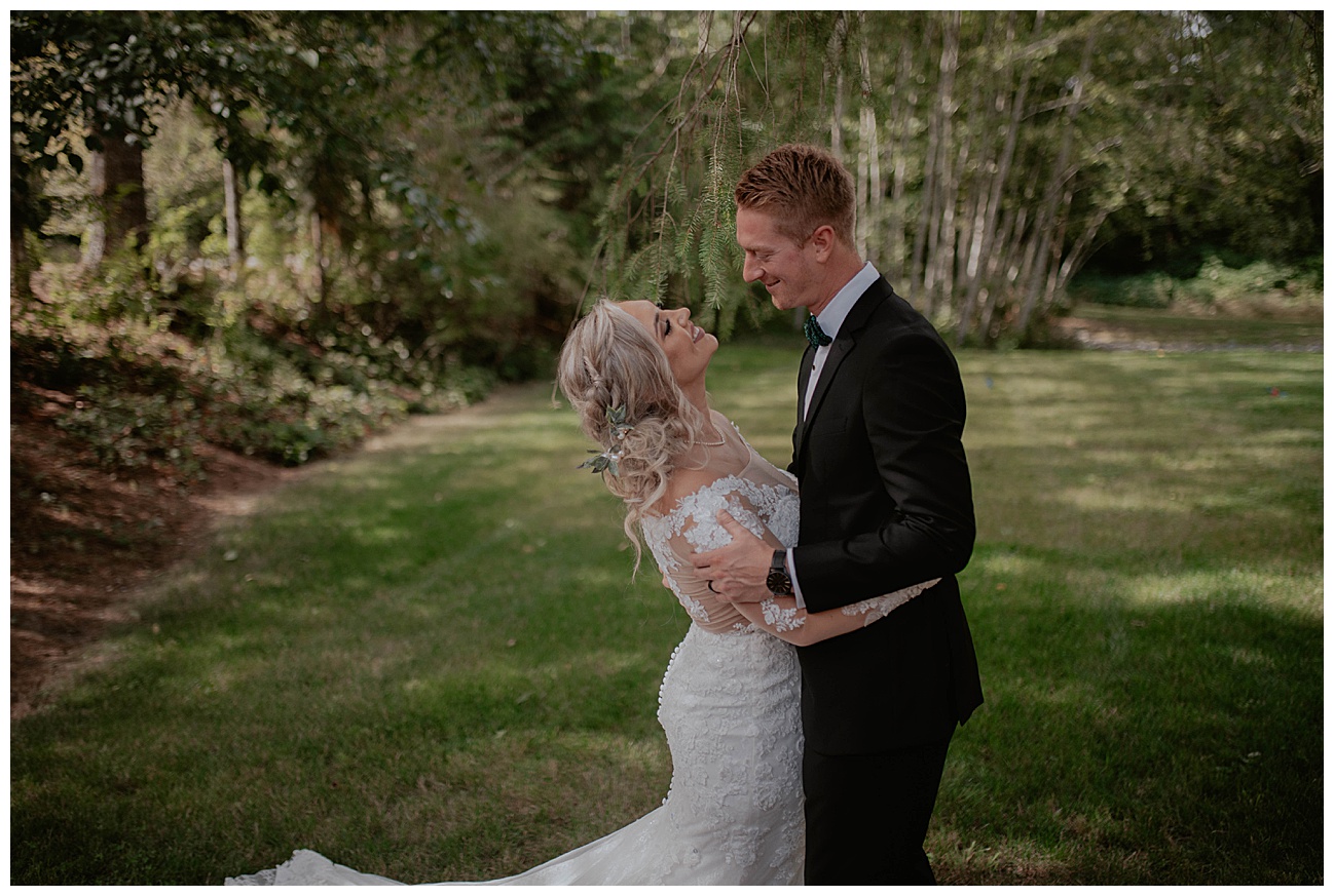 bride and groom on wedding day at gray bridge venue
