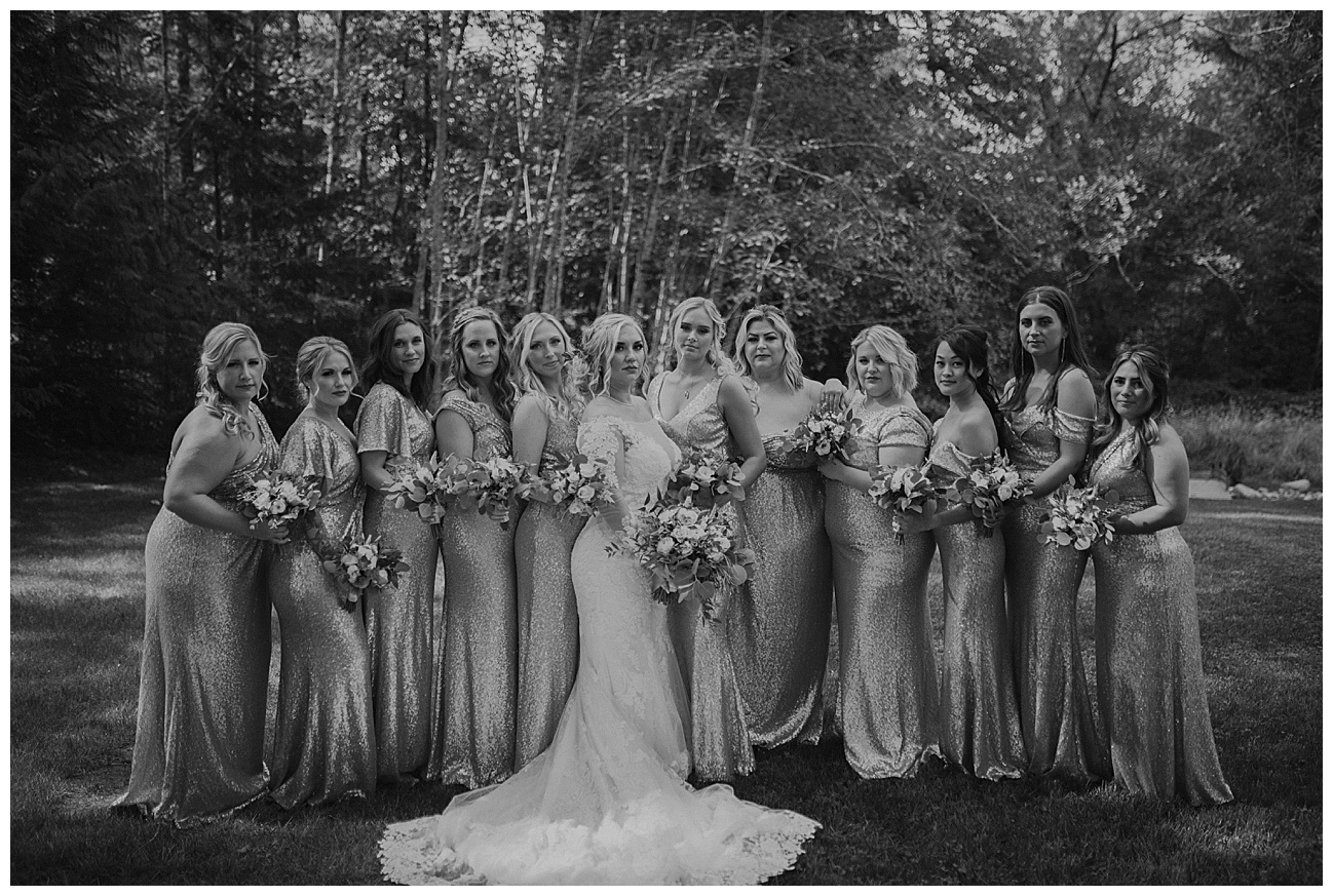 bride and bridesmaids on wedding day at gray bridge venue