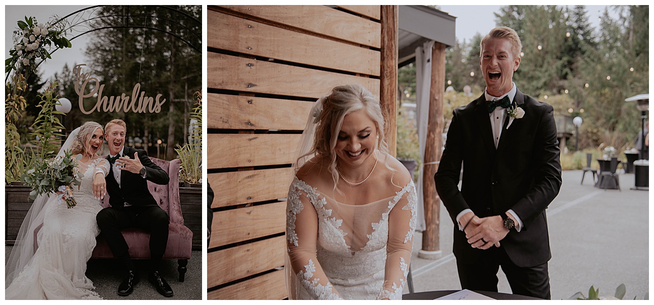 bride and groom signing their wedding license 