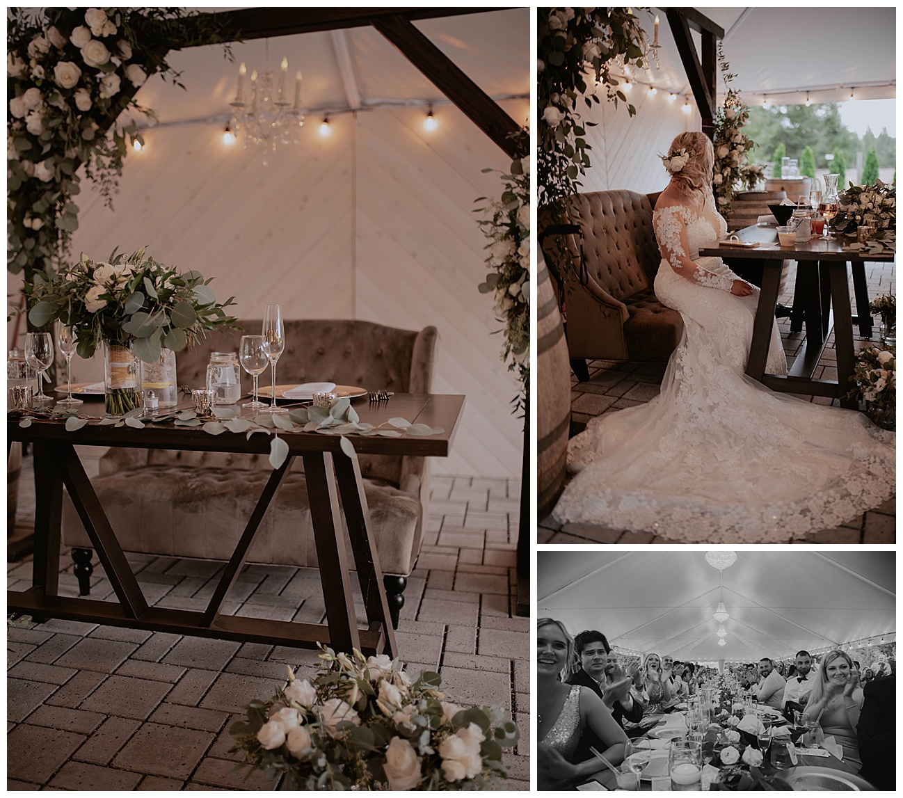 bride and groom table at wedding reception at gray bridge venue