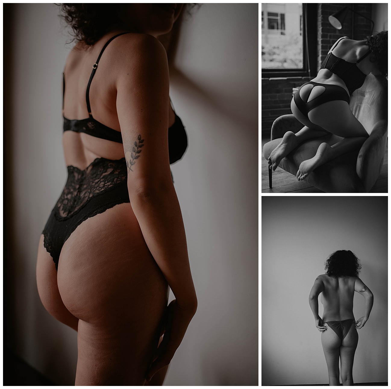 The Right Kind of Vibe - Boudoir Edition Style Advice from Boudoir Photographer - www.kendrakphoto.com indoor boudoir photos, comfortable underwear set, downtown seattle venue location, empowerment session, style advice from a photographer, exposed brick walls,