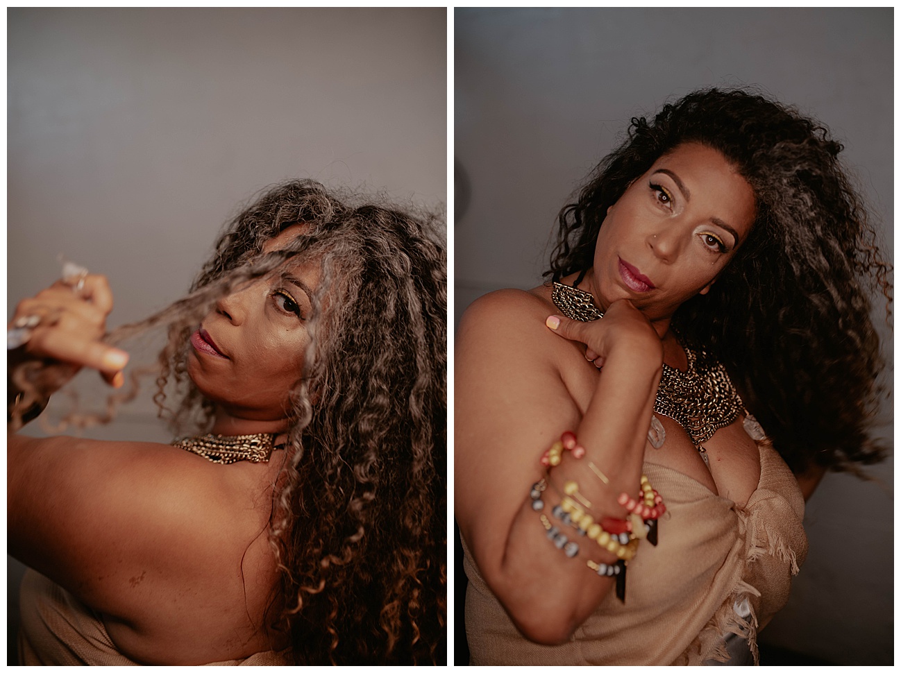 sexy woman posing with handmade jewelry in seattle storefront 