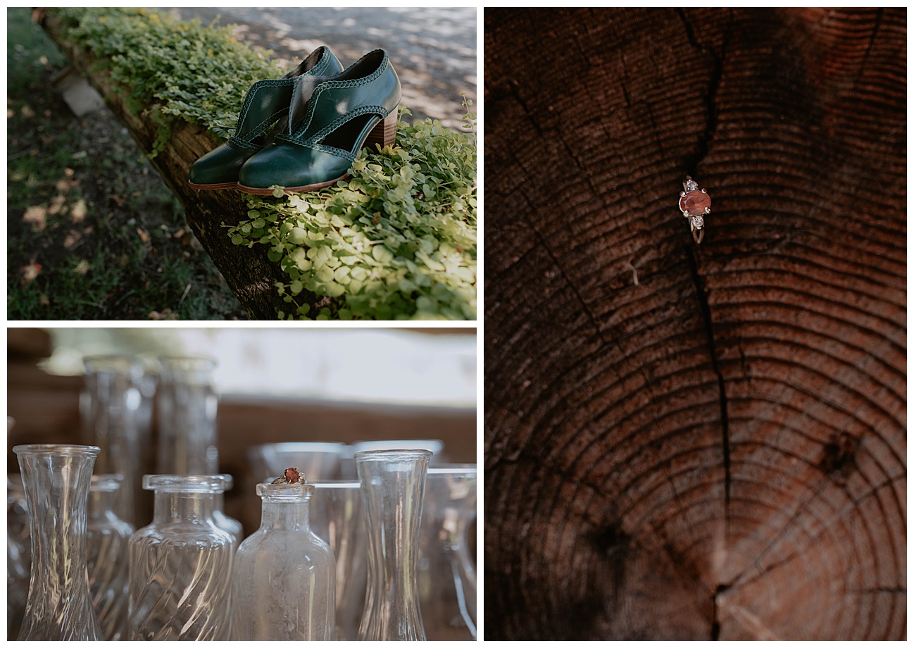pink engagement ring in mountain cabin