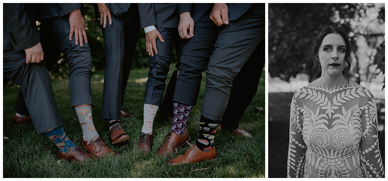 groom and groomsmen wearing fun socks