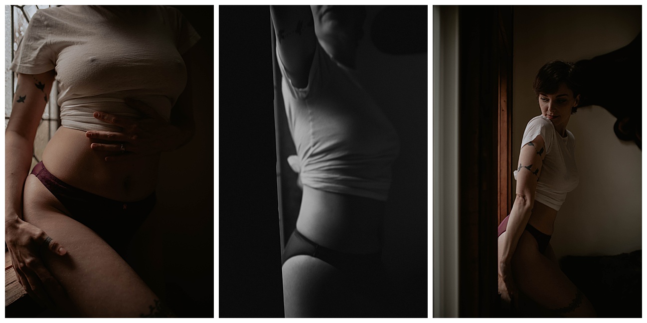 white t-shirt boudoir, tattooed woman, witch